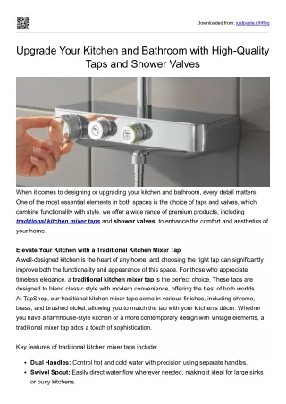 Upgrade Your Kitchen and Bathroom with High-Quality Taps and Shower Valves