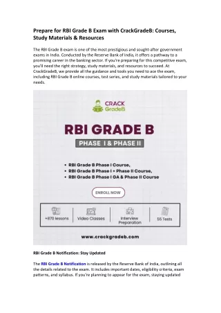 Prepare for RBI Grade B Exam with CrackGradeB Courses, Study Materials & Resources