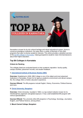 Top BA Colleges In Karnataka