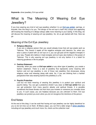 What Is The Meaning Of Wearing Evil Eye Jewellery?