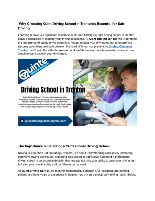 Why Choosing Quint Driving School in Trenton is Essential for Safe Driving