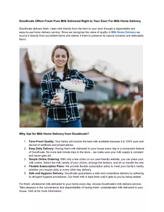 Doodhvale Offers Fresh Pure Milk Delivered Right to Your Door For Milk Home Deli