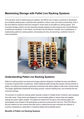 Maximizing Storage with Pallet Live Racking Systems