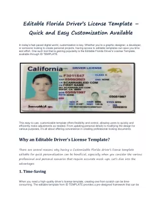 Editable Florida Driver’s License Template – Quick and Easy Customization Available