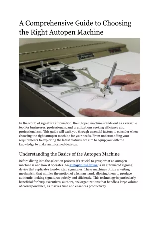A Comprehensive Guide to Choosing the Right Autopen Machine