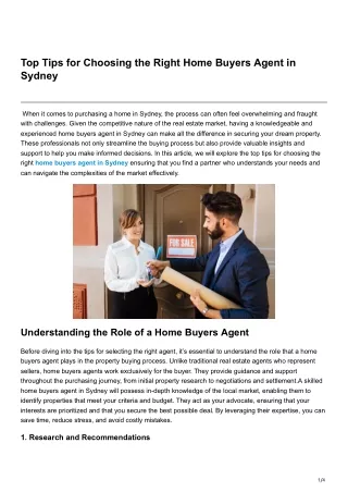 Top Tips for Choosing the Right Home Buyers Agent in Sydney