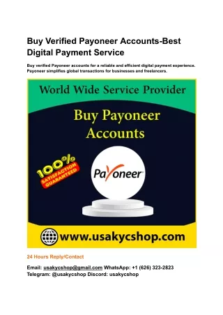 Buy Verified Payoneer Accounts-Best Digital Payment Service