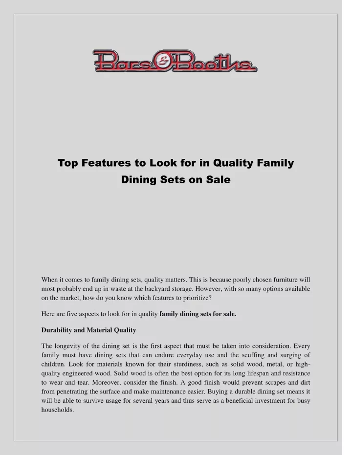 top features to look for in quality family dining