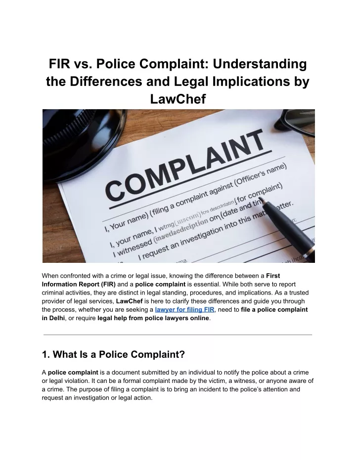 fir vs police complaint understanding