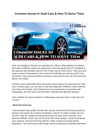 Common Issues In Audi Cars & How To Solve Them