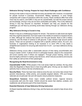Defensive Driving Training Prepare for Iraq’s Road Challenges with Confidence