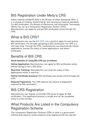 BIS Registration Under Meity's CRS