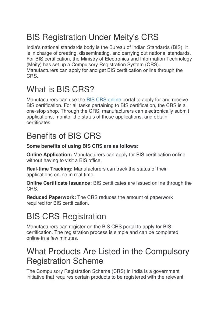 bis registration under meity s crs