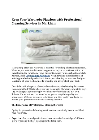 Keep Your Wardrobe Flawless with Professional Cleaning Services in Markham