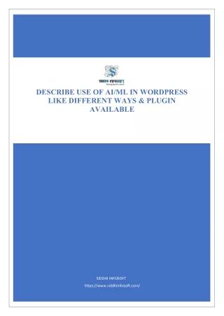 Describe use of AI ML in WordPress like Different ways & Plugin available - Siddhi Infosoft