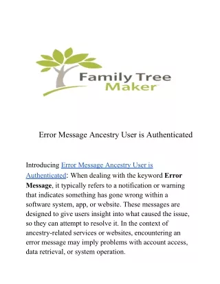 Error Message Ancestry User is Authenticated