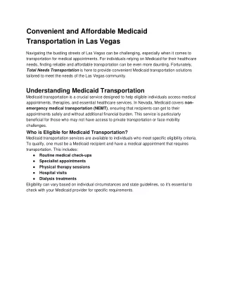 Convenient and Affordable Medicaid Transportation in Las Vegas