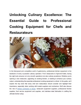 Unlocking Culinary Excellence_ The Essential Guide to Professional Cooking Equipment for Chefs and Restaurateurs