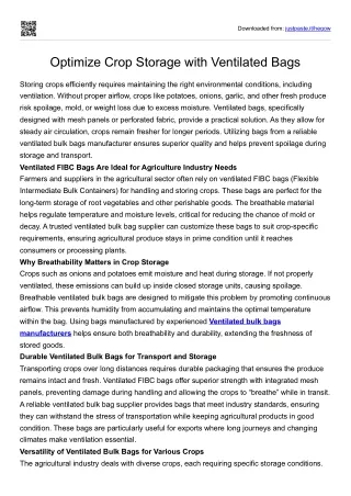 Optimize Crop Storage with Ventilated Bags
