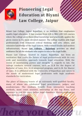Biyani Law College, Jaipur: Nurturing Ethical and Skilled Lawyers