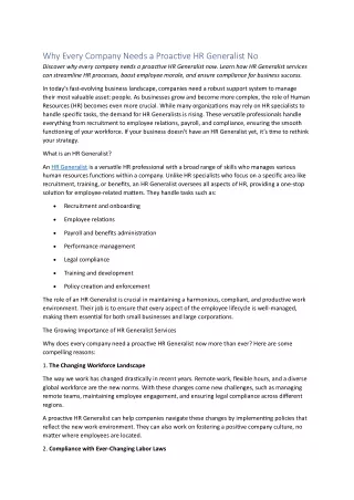 Why Every Company Needs a Proactive HR Generalist No