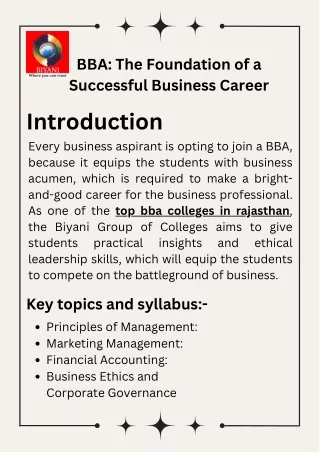 Bachelor of Business Administration: Preparing Business Leaders for Future .