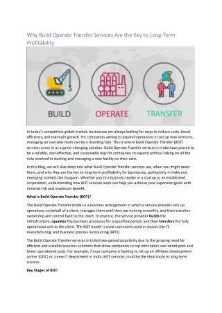 Why Build Operate Transfer Services Are the Key to Long