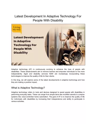 Latest Development In Adaptive Technology For People With Disability