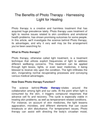 The Benefits of Photo Therapy - Harnessing Light for Healing