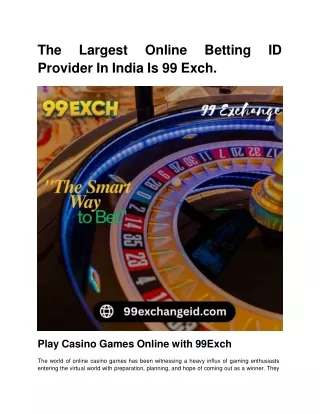 The Largest Online Betting ID Provider In India Is 99 Exch