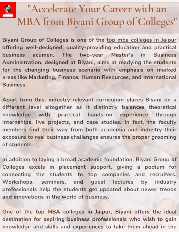 "Accelerate Your Career with an MBA from Biyani Group of Colleges"