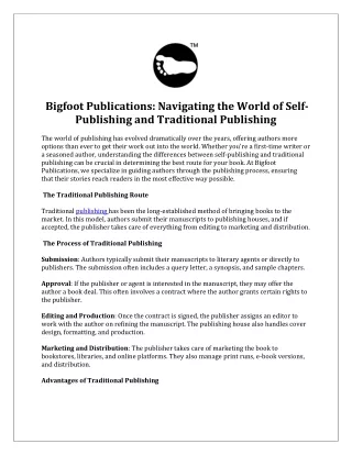 Bigfoot Publications Navigating the World of Self-Publishing and Traditional Publishing