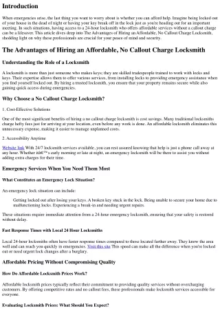 The Advantages of Hiring an Affordable, No Callout Charge Locksmith