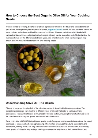 How to Choose the Best Organic Olive Oil for Your Cooking Needs