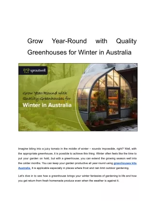 Grow Year-Round with Quality Greenhouses for Winter in Australia