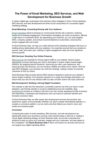 Web Dev, SEO Services and Email marketing by Quick Business Help