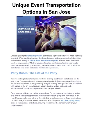 Unique Event Transportation Options in San Jose