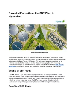Essential Facts About the SBR Plant in Hyderabad