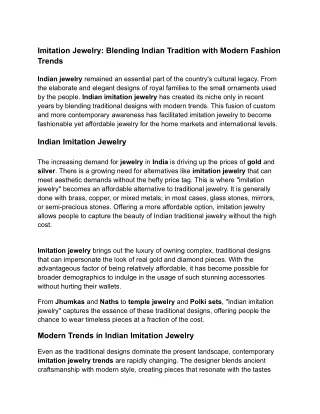 Imitation Jewelry_ Blending Indian Tradition with Modern Fashion Trends