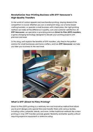 Printing Business with DTF Vancouver