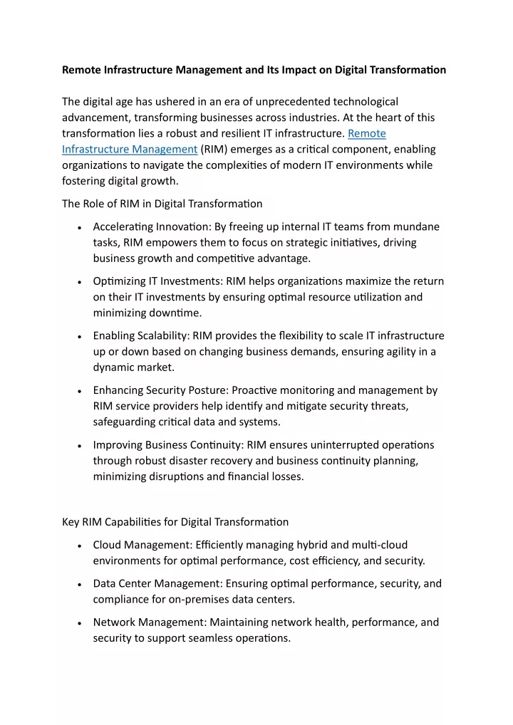 remote infrastructure management and its impact