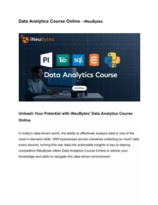 Data Analytics Course Online - iNeuBytes