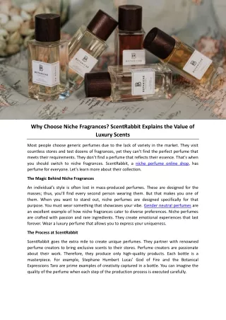 Why Choose Niche Fragrances? ScentRabbit Explains the Value of Luxury Scents