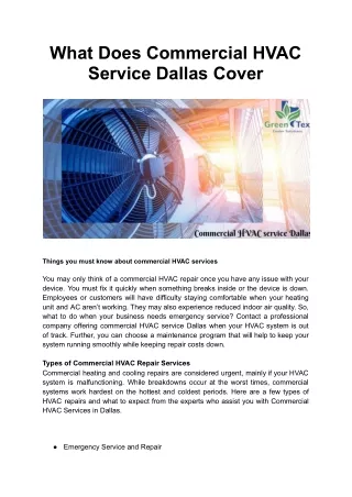 What Does Commercial HVAC Service Dallas Cover