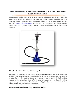Discover the Best Hookah in Mississauga Buy Hookah Online and Enjoy Premium Quality