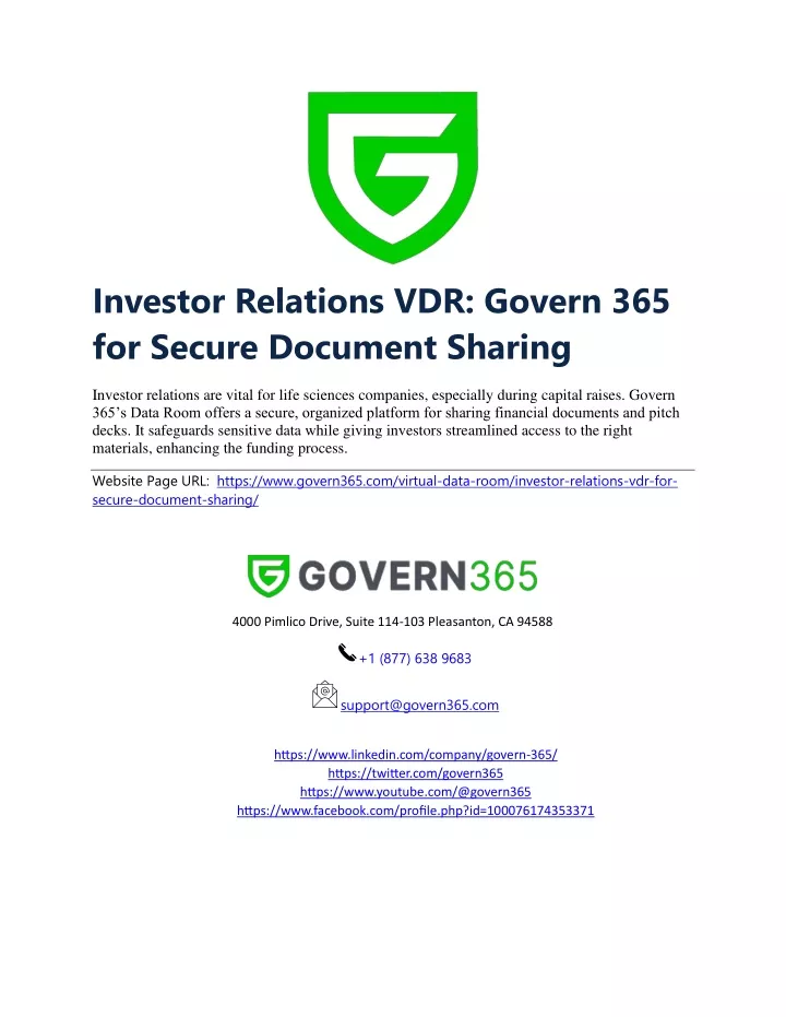 investor relations vdr govern 365 for secure