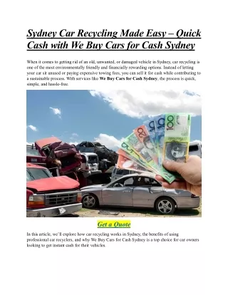 Sydney Car Recycling Made Easy
