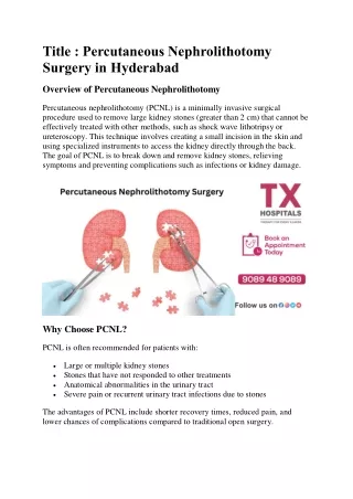 Percutaneous Nephrolithotomy Surgery in Hyderabad