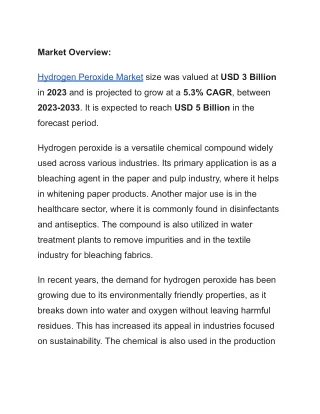 Hydrogen Peroxide Market Target Regions, Companies and Other Marketing Channels