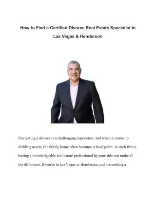 How to Find a Certified Divorce Real Estate Specialist in Las Vegas & Henderson